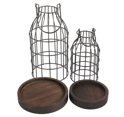 Wire Metal Cloche Set of 2, Decorative Candle Holder Cage Lanterns for Table and Farmhouse Decor