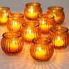 NUPTIO Gold Votive Candle Holders: 12 Pcs Mercury Glass Ribbed Tealight Holder in Pumpkin Shape Metallic Tea Light Votives Candleholders for Christmas Halloween Thanksgiving Easter Holiday Decor