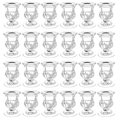 Set of 24 Glass Taper Candle Holders, 2.5 Inches Candlestick Holders Bulk - Clear Thick Glass Candle Holder for Rustic Wedding Centerpieces, Party Supplies, Festival Decoration