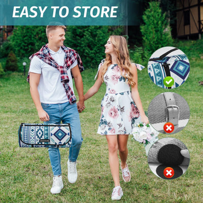 Picnic Blankets Extra Large Outdoor 80" x 80" - Beach Blanket Waterproof Sandproof with Shoulder Strap, Machine Washable, Picnic Mat with Stakes for Grass Concert, Park, Lawn,Travel, Spring Summer. Blue