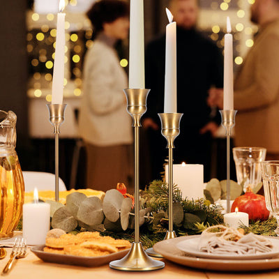 Dianjingjumei Candle Holder Gold Candlestick Holder - Taper Candle Holders Brass Candlestick Holders Set of 6 Fireplace Decor Candelabra Table Décor Pillar Candle Holder for Wedding