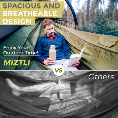 Miztli Camping Hammock -Portable Hammock w/Spacious Net & Tree Straps w/Adjutable Loops,Double or Single Hammock for Outdoor, Hiking, and Travel