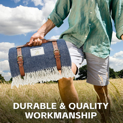 Waterproof Picnic Blankets- 80 * 60 Extra Large Outdoor Blanket Foldable, Beach Blanket with PU Handles, Sandproof Picnic Mat for Hiking, Camping, Lawn, Park, Grass. Blue