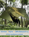 Sunyear Hammock Camping with Rain Fly Tarp and Net, Portable Camping Hammock Double Tree Hammock Outdoor Indoor Backpacking Travel & Survival, 2 Tree Straps,100% Waterproof