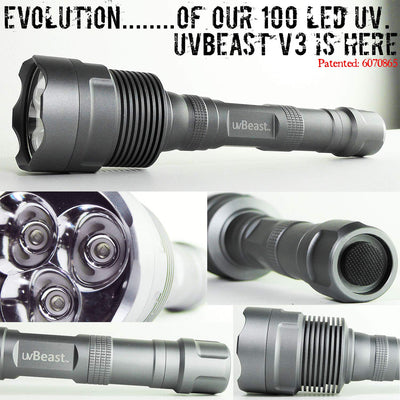 uvBeast New V3 385-395nm Black Light UV Flashlight - HIGH Power Upgraded Triple Broad Band LEDs Best for Professional/Commercial Use - USA Stock - UK Design