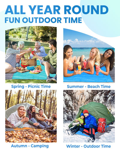 POPCHOSE Beach Blanket, Sandfree Beach Mat ‎108"x85.2" for 7 Persons, Extra Large Beach Blanket Waterproof Sandproof with 6 Stakes, Easy to Clean, Lightweight Compact Beach Accessories