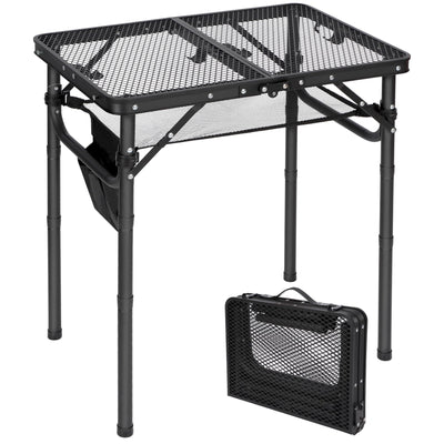 REDCAMP Small Folding Grill Table for Outside, 3 Heights Adjustable Lightweight Portable Metal Aluminum Outdoor Grill Table for Camping Picnic Cooking BBQ, Black 24x16 inches