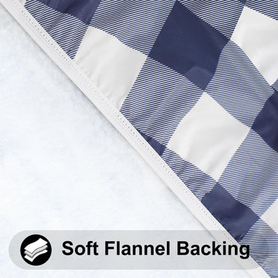 smiry Round Picnic Table Cloth, Elastic Waterproof Fitted Vinyl Tablecloth for 36"-44" Tables, Flannel Backed Buffalo Plaid Table Covers for Dining, Camping, Outdoor, White and Navy