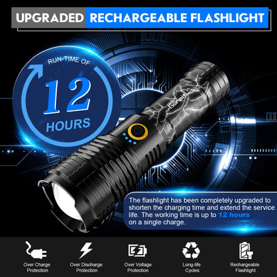 Flashlights LED High Lumens Rechargeable, Goreit 950000 Lumens XHP70.2 Super Bright Flashlight, Flash Light Battery Powered, Powerful Handheld Flashlight with holster for Emergency Camping Hiking Gift