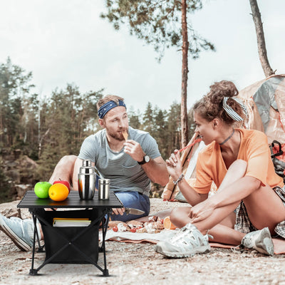 Tatuo 2 Pack Portable Camping Side Table with Storage Bag Lightweight Small Folding Beach Table for Sand Outdoor Aluminum Camping Tent Table Compact Picnic Table for BBQ Hiking Fishing Beach Travel