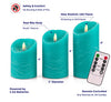 VENTA Set of 3 Realistic Flameless Turquoise LED Candles with Remote Control - 4'' 5'' 6'' Electric Wickless Pillar Battery Operated Candles with Flickering Flame Timer