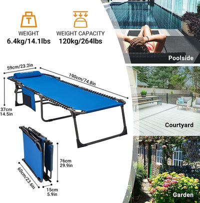 KingCamp Chaise Camping Lounge Chair Outdoor, 1-Pack, Blue