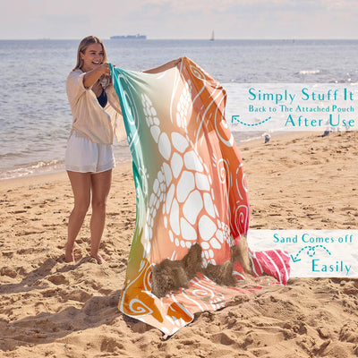 WEKAPO Beach Blanket Waterproof Sandproof Oversized - 11 Ft X 9 Ft Large Sand Free Beach Mat with Stakes, Essentials for Outdoor Beach, Picnic, Travel (Sea Turtle, 11 X 9 FT (1~10 Person))