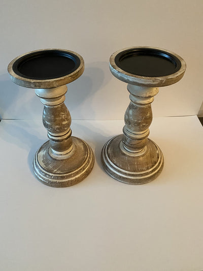 Hosley Set of 2 High Wood Candle Holder 8 Inch High for Pillar Wax Candles Flameless Candle. Distress Finish Candleholder. Ideal Gift for Wedding Party Home Spa Reiki Aromatherapy Candle Gardens O4