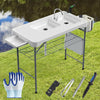 ERGMASTER Fish Cleaning Table with Sink 42.6" Width Portable Folding Camping Table with Measure Mark|Outdoor Fish Cleaning Station with Grid Rack&6pc Fish Cleaning Kit for Patio