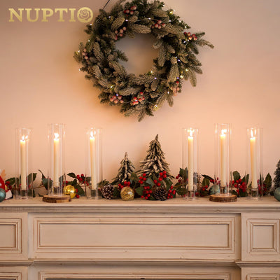 NUPTIO Hurricane Glass Candle Holders: 2 Pcs Candlestick Holder for Taper Candles with Cylinder Covers 11.8 inch Tall Windproof Clear Candlesticks Holder Stand for Wedding Party Christmas Home Decor