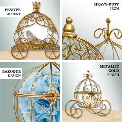 Efavormart 11" Gold Princess Carriage Metal Candle Holder Table Centerpiece Card Display