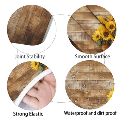 YEYE JUICE Wood Grain Sunflower Picnic Table Cover with Bench Covers Camping Essentials Waterproof Windproof Camping Tablecloth, Fitted Rectangle Tables and Seats, 6FT, 72in