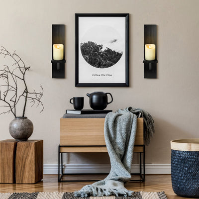 Wall Candle Sconces Set of 2, Decorative Wooden Candle Holder, Farmhouse Candle Sconce, Living Room Wall Decoration (Solid Black)