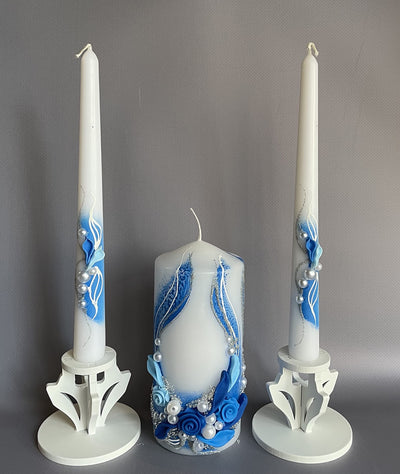 Magik Life Unity Candle Set for Wedding - Wedding Unity Set for Reception and Ceremony - Candle Sets - 6 Inch Pillar and 2 * 10 Inch Tapers-Royal Blue