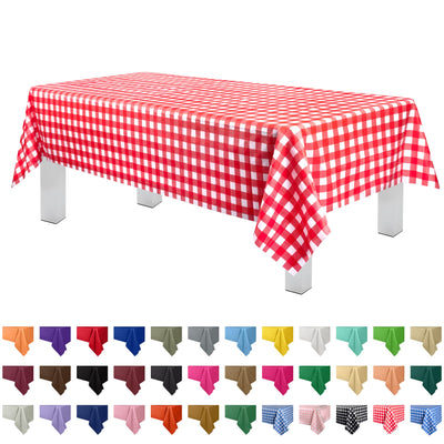 Red Gingham Checkered 12 Pack Premium Disposable Plastic Picnic Tablecloth 54 Inch. x 108 Inch. Decorative Rectangle Table Cover By Grandipity
