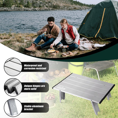 jkwokback Foldable Beach Table Ultralight Aluminum, Mini Folding Camping Table for Picnic Outdoor Hiking Backpack, White Silver