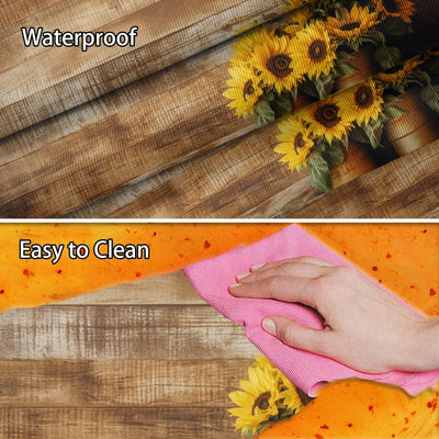 YEYE JUICE Wood Grain Sunflower Picnic Table Cover with Bench Covers Camping Essentials Waterproof Windproof Camping Tablecloth, Fitted Rectangle Tables and Seats, 6FT, 72in