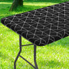 misaya Rectangle Fitted Plastic Table Cloth, Elastic Vinyl Flannel Backed Tablecloth, Waterproof Table Cover Fits 6 Foot Folding Tables for Outdoor Picnic Camping (Black, 30" x 72")