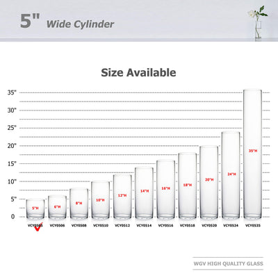WGV Cylinder Vase Bulk, Diameter 5", Height 5", Clear Glass Floral Planter Container, Floating Candle Holder for Wedding Party Event Home Office Decor, 12 Pieces