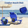 Canpsky Portable Camping Beach Chair for Adults Backpack Folding Beach Chair with 4 Positions for Sand Party Lightweight Lay Flat Beach Chairs with Headrest, Cooler Pouch, Cup Holder, New Blue