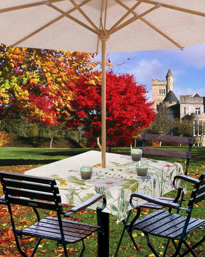 OneHoney Flower Square Outdoor Tablecloth with Umbrella Hole and Zipper,Seamless Floral Retro Patio Table Cover,Herbs Plant Table Cloth for Lawn Garden Picnic,54x54inch