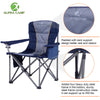 ALPHA CAMP Oversized Camping Folding Chair Heavy Duty with Cooler Bag Support 450 LBS Steel Frame Collapsible Padded Arm Quad Lumbar Back Chair Portable for Lawn Outdoor,Blue,1PC