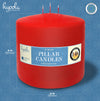 Hyoola Red Three Wick Large Candle - 6 x 6 Inch - Unscented Big Pillar Candles - 146 Hour - European Made