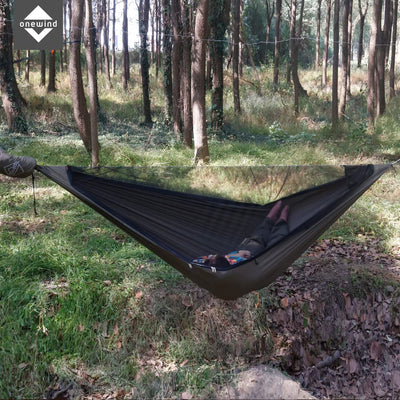 Onewind 11Ft Camping Hammock with Mosquito Net and Structure Ridgeline, Lightweight Portable Double Hammock with 12ft Tree Straps, Ideal for Camping, Hiking, Backpacking, OD Green