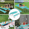 OutdoorLines Vinyl Fitted Picnic Table Cover with Bench Covers - Waterproof Camping Tablecloth for Picnic Table, Elastic Picnic Table Covers for Outdoor, Camping (Moroccon Teal 96x30 Inch, 3 Pcs)