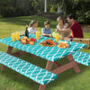 OutdoorLines Vinyl Fitted Picnic Table Cover with Bench Covers - Waterproof Camping Tablecloth for Picnic Table, Elastic Picnic Table Covers for Outdoor, Camping (Moroccon Teal 96x30 Inch, 3 Pcs)