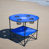 Rio Brands 28" Round Lightweight Fabric Portable Folding Beach Cupholders Table, Blue