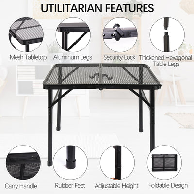 ALZEROOE Metal Picnic Small Folding Table, Camping Grill BBQ Side Table for Outdoor Garden Patio Yard - Portable Lightweight, Compact & Height Adjustable Collapsible Table