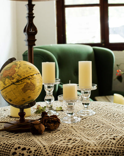 YOUTUOY Crystal Glass Candle Holder Set of 3 for Pillar Candles, Taper Candles, and Tea Lights, Pillar Candle Holder Set for Wedding, Party, Holiday Decoration