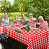 Chumia 12 Pieces Plastic Checked Picnic Tablecloth Rectangle Disposable Gingham Table Cloth 54 x 108 Inch 8 Foot Waterproof Camping Table Covers for Barbecue Holiday Birthday Parties (Red Checkered)