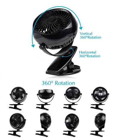 Gazeled Clip on Fan Battery Operated, 360° Rotation, with 8 Free AA Batteries, Quiet USB or Battery Operated Fan, 5'' Portable Battery Powered Clip on Fan for Camping, Stroller, Bedroom, Outdoor
