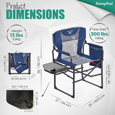 SUNNYFEEL Oversized Camping Directors Chair 2 Pack, Portable Folding Lawn Chairs for Adults Heavy Duty with Side Table,Pocket for Beach, Fishing,Picnic,Concert Outdoor, Foldable Camp Chairs