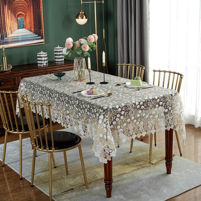 NC SUTAVIA Lace Patio tablecloths Embroidered Camping Table Cloth, Classic Rectangular Oblong Macrame Table Cover, for Kitchen Dining Picnic Coffee Table and Wedding Banquet (Gold, 60"×120")