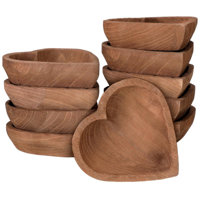 Tioncy 10 Pcs Wooden Dough Bowls Wood Heart Shaped Bowl Heart Dough Bowl Bulk Farmhouse Dough Bowl Candles Decoration for Home Dining Holding Candles Making Bread Dough Fruits Table Supplies, 7 Inch