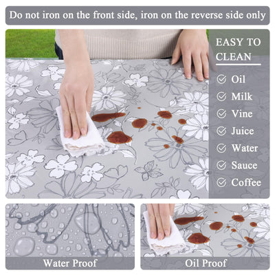 Vaukki Picnic Table and Bench Fitted Tablecloth Cover, Picnic Table Cover with Bench Covers, Flannel Backing Elastic Waterproof Plastic Cover with Bag for Outdoor and Camping(Grey Flower,72 inches)