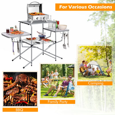 Giantex Folding Grill Table with 26'' Main Tabletop, Portable Aluminum Camping Table, Carrying Bag, Quick Set-up, Outdoor Camping Kitchen Food Prep Station for Picnic Tailgating RVing Backyard