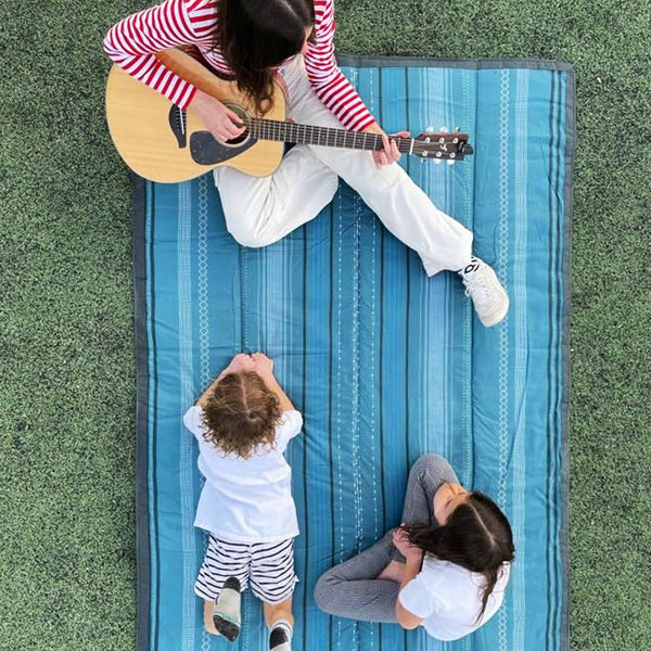 Little Unicorn Outdoor Family Picnic & Beach Blanket, Water-Resistant, Compact Fold, XL Size, 5 x 10 feet, (Shoreline Stripe)