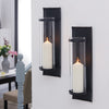 Danya B Metal Pillar Candle Sconces with Glass Inserts - A Wrought Iron Rectangle Wall Accent (Set of 2), Black