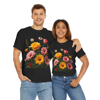 Wildflowers and Pink & Yellow Roses, Graphic T-Shirts for Women, Floral Shirt, Womens Short Sleeve, Ladies Graphic Tees #5147TTS