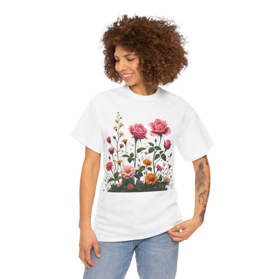 Wildflowers and Pink Roses, Graphic T-Shirts for Women, Floral Shirt, Womens Short Sleeve, Ladies Graphic Tees #5013TTS
